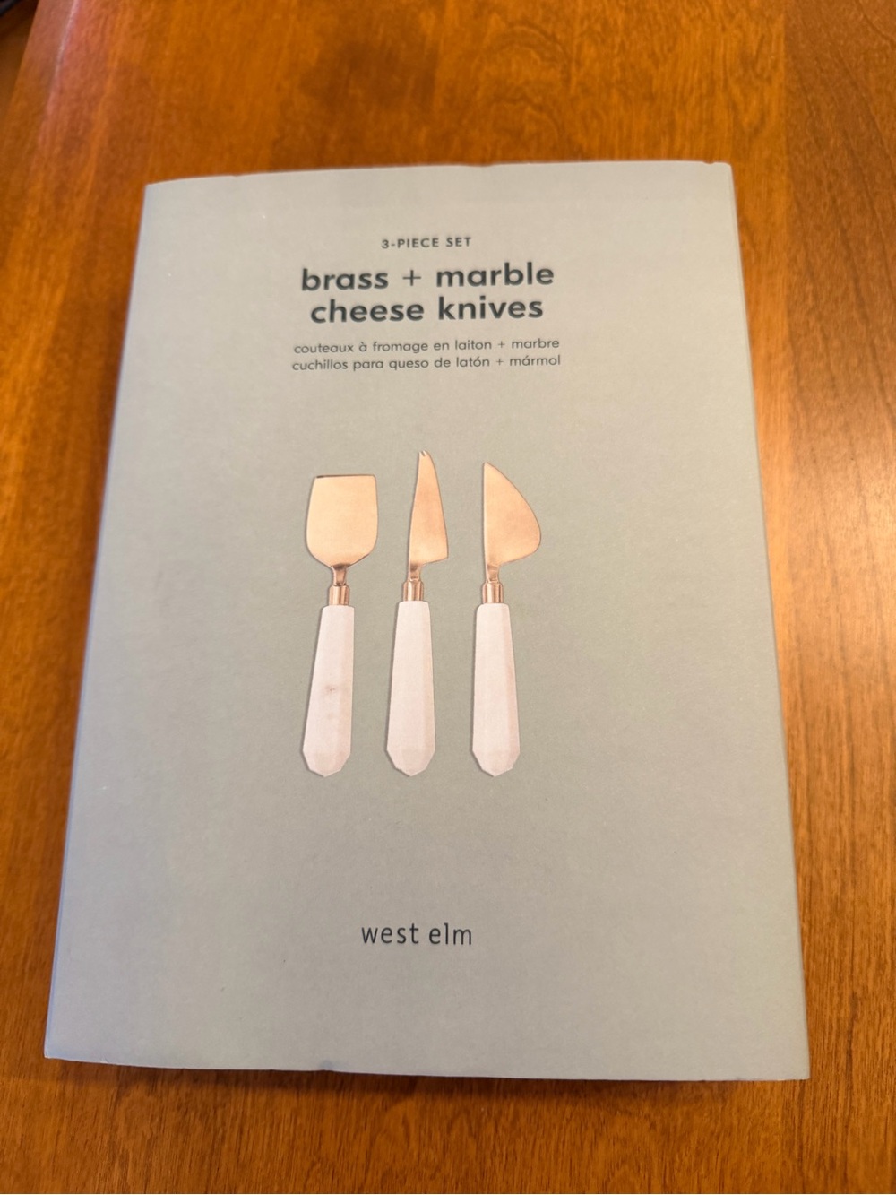 West Elm Marble Handle Cheese Knife Set - White Handles & Rose Gold Blades